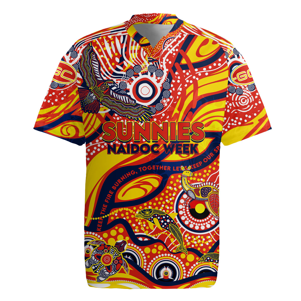 Custom NAIDOC Week 2024 Sunnies Rugby Jersey Aboriginal Animals Keep The Fire Burning