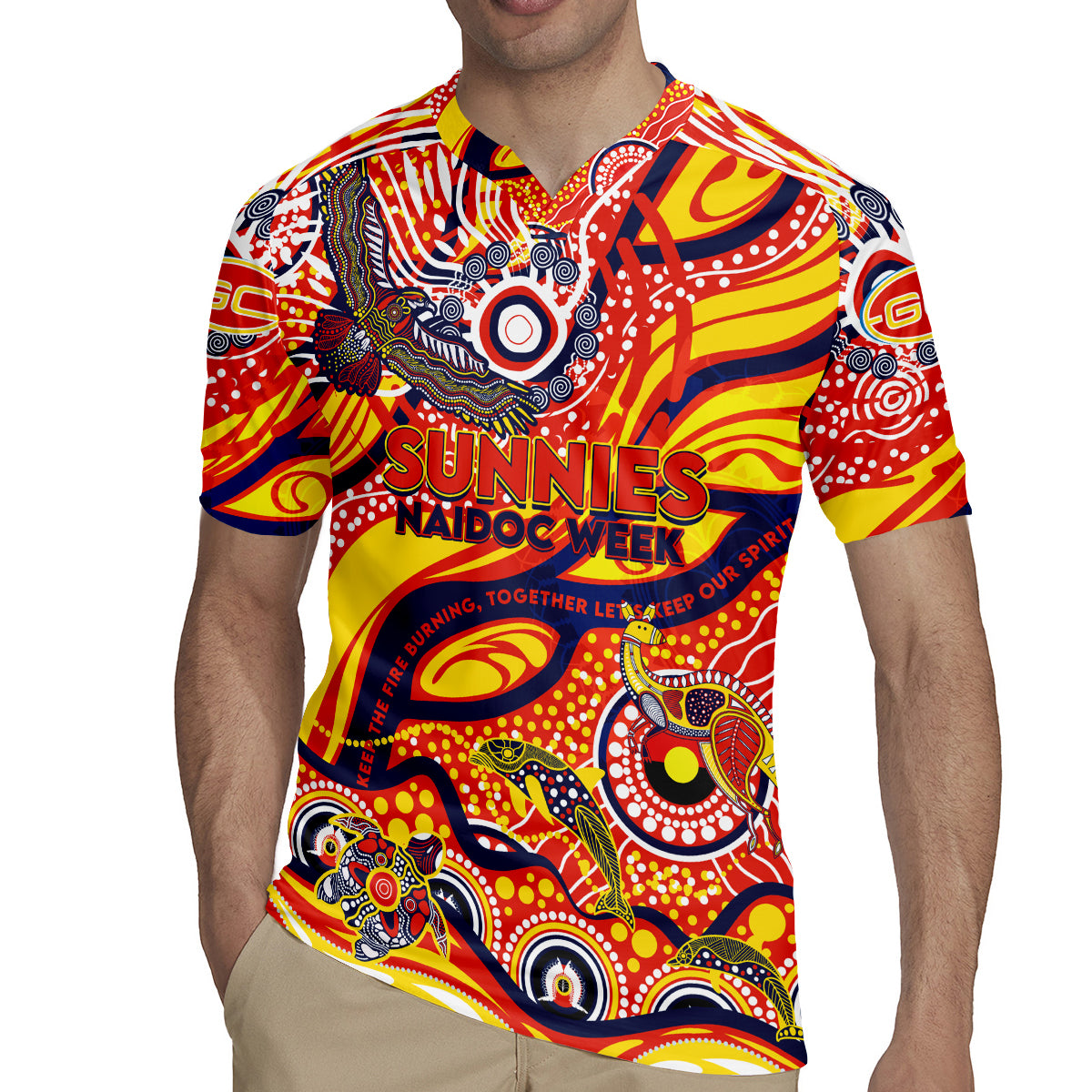 Custom NAIDOC Week 2024 Sunnies Rugby Jersey Aboriginal Animals Keep The Fire Burning