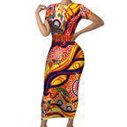 Custom NAIDOC Week 2024 Sunnies Short Sleeve Bodycon Dress Aboriginal Animals Keep The Fire Burning
