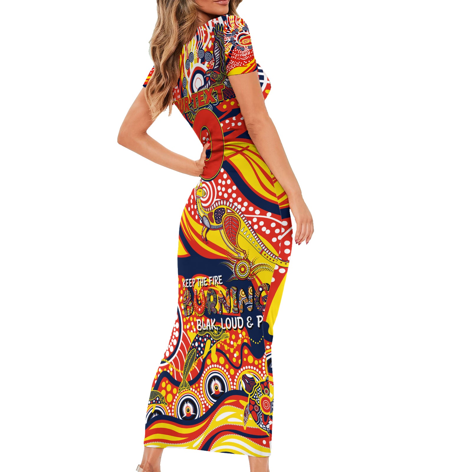 Custom NAIDOC Week 2024 Sunnies Short Sleeve Bodycon Dress Aboriginal Animals Keep The Fire Burning