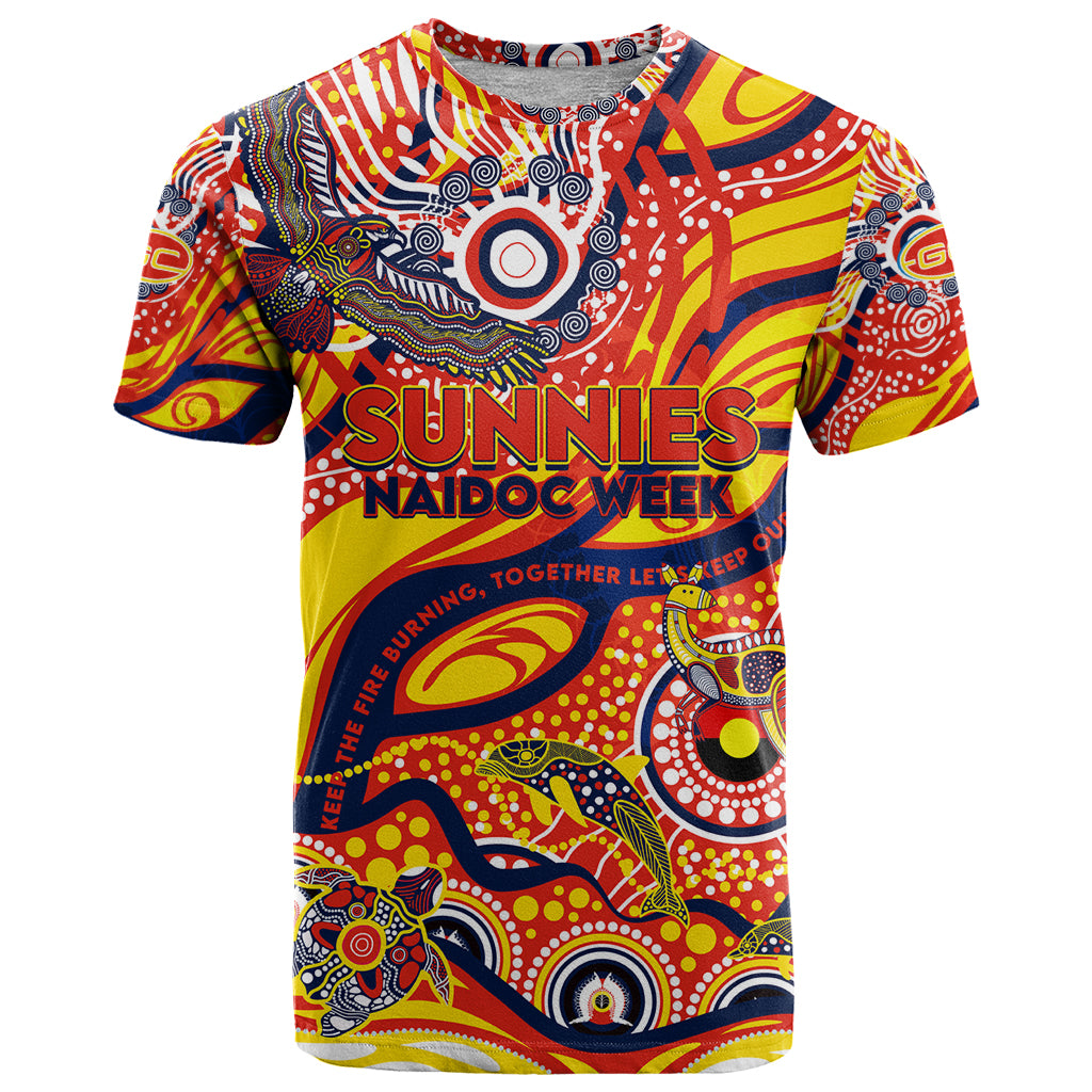 Custom NAIDOC Week 2024 Sunnies T Shirt Aboriginal Animals Keep The Fire Burning