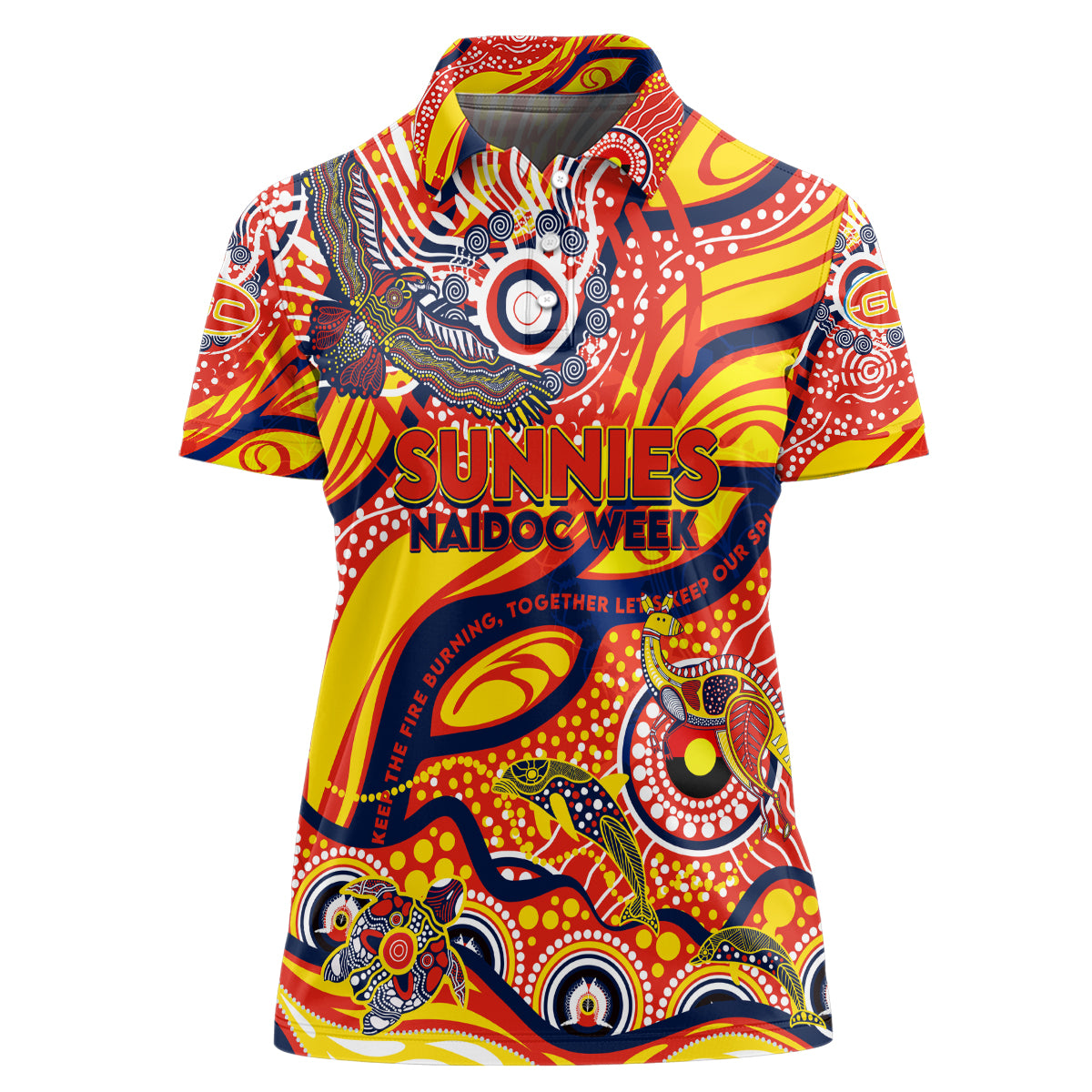 Custom NAIDOC Week 2024 Sunnies Women Polo Shirt Aboriginal Animals Keep The Fire Burning