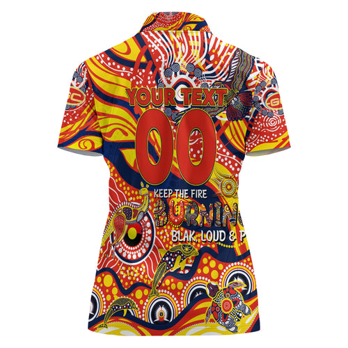 Custom NAIDOC Week 2024 Sunnies Women Polo Shirt Aboriginal Animals Keep The Fire Burning