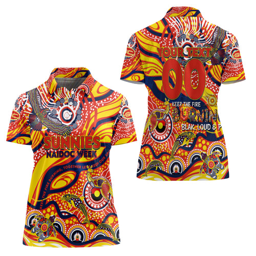 Custom NAIDOC Week 2024 Sunnies Women Polo Shirt Aboriginal Animals Keep The Fire Burning