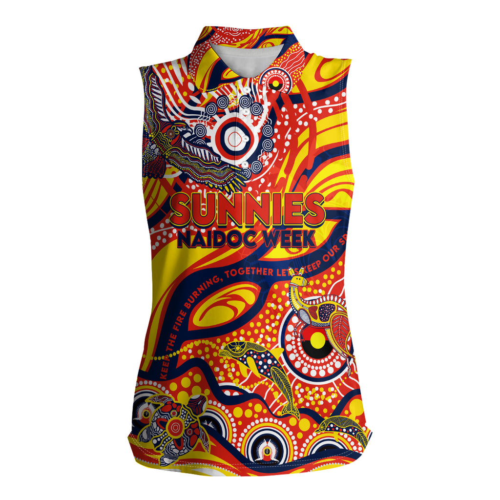 Custom NAIDOC Week 2024 Sunnies Women Sleeveless Polo Shirt Aboriginal Animals Keep The Fire Burning