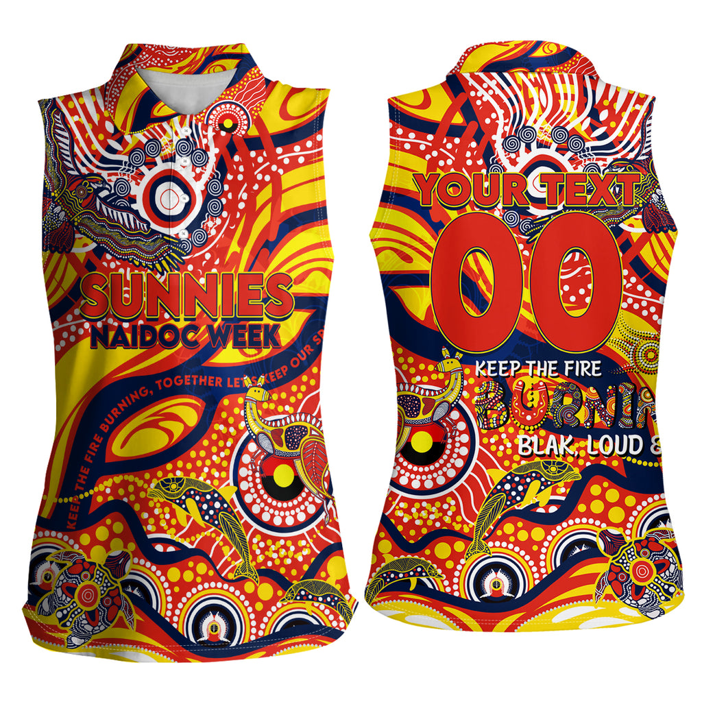 Custom NAIDOC Week 2024 Sunnies Women Sleeveless Polo Shirt Aboriginal Animals Keep The Fire Burning
