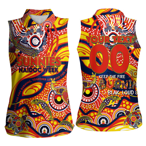 Custom NAIDOC Week 2024 Sunnies Women Sleeveless Polo Shirt Aboriginal Animals Keep The Fire Burning