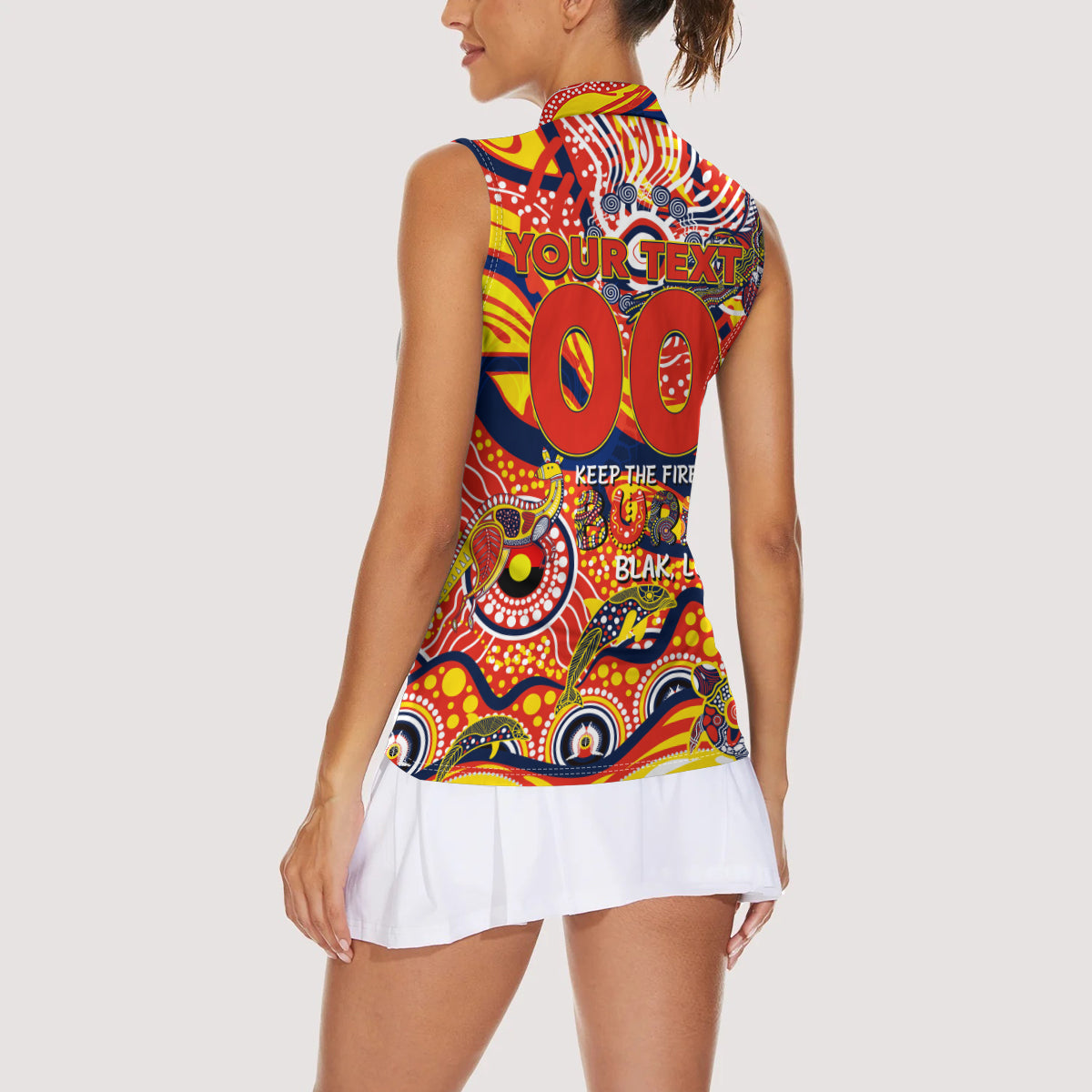 Custom NAIDOC Week 2024 Sunnies Women Sleeveless Polo Shirt Aboriginal Animals Keep The Fire Burning
