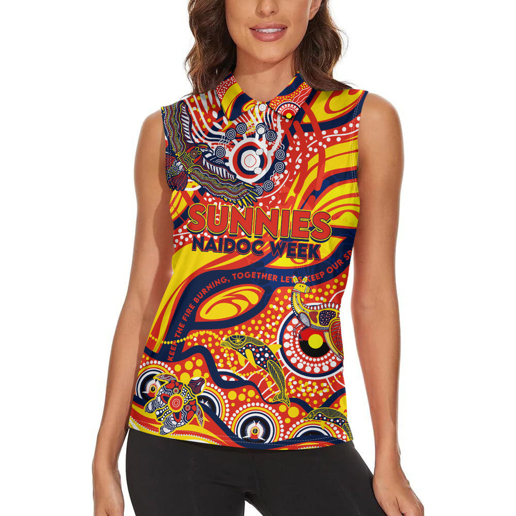 Custom NAIDOC Week 2024 Sunnies Women Sleeveless Polo Shirt Aboriginal Animals Keep The Fire Burning