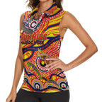 Custom NAIDOC Week 2024 Sunnies Women Sleeveless Polo Shirt Aboriginal Animals Keep The Fire Burning