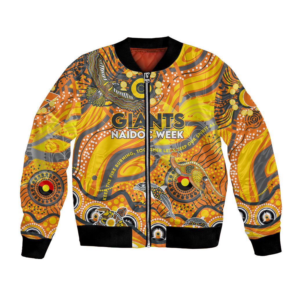 Custom NAIDOC Week 2024 Giants Bomber Jacket Aboriginal Animals Keep The Fire Burning