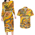 Custom NAIDOC Week 2024 Giants Couples Matching Long Sleeve Bodycon Dress and Hawaiian Shirt Aboriginal Animals Keep The Fire Burning