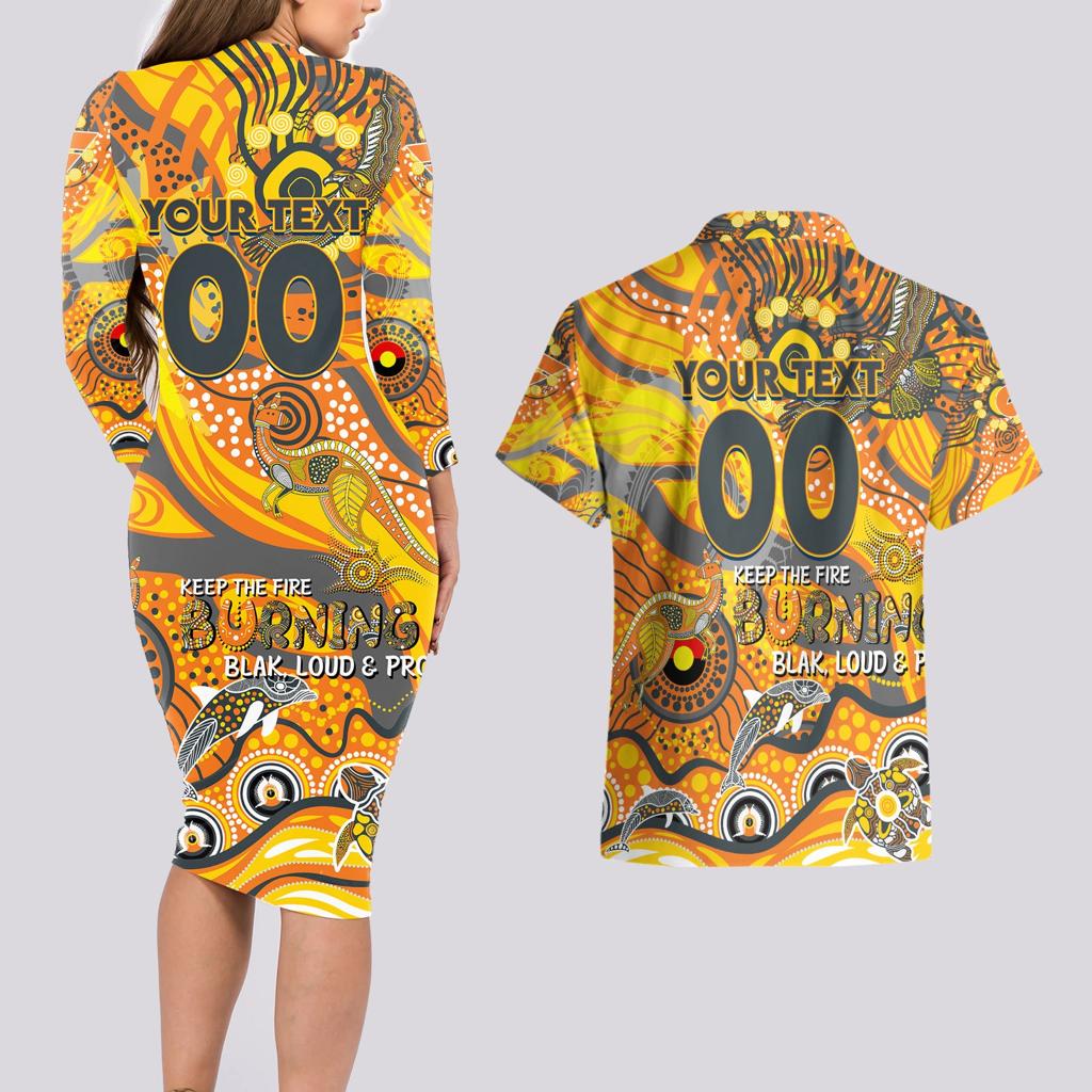 Custom NAIDOC Week 2024 Giants Couples Matching Long Sleeve Bodycon Dress and Hawaiian Shirt Aboriginal Animals Keep The Fire Burning