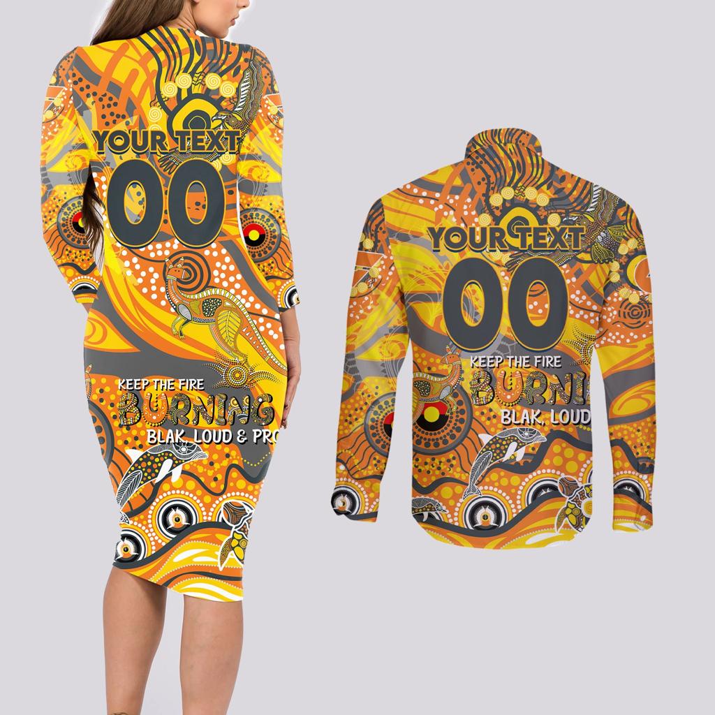 Custom NAIDOC Week 2024 Giants Couples Matching Long Sleeve Bodycon Dress and Long Sleeve Button Shirt Aboriginal Animals Keep The Fire Burning