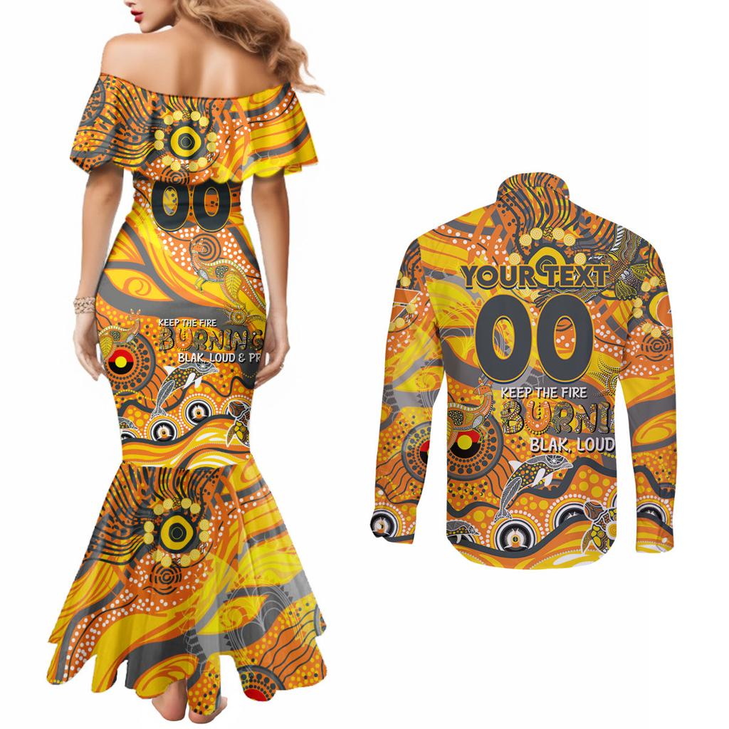 Custom NAIDOC Week 2024 Giants Couples Matching Mermaid Dress and Long Sleeve Button Shirt Aboriginal Animals Keep The Fire Burning
