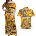 Custom NAIDOC Week 2024 Giants Couples Matching Off Shoulder Maxi Dress and Hawaiian Shirt Aboriginal Animals Keep The Fire Burning