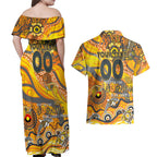 Custom NAIDOC Week 2024 Giants Couples Matching Off Shoulder Maxi Dress and Hawaiian Shirt Aboriginal Animals Keep The Fire Burning