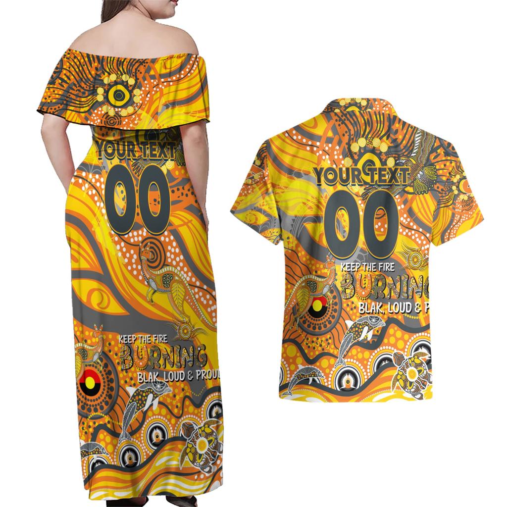 Custom NAIDOC Week 2024 Giants Couples Matching Off Shoulder Maxi Dress and Hawaiian Shirt Aboriginal Animals Keep The Fire Burning