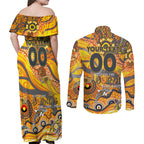 Custom NAIDOC Week 2024 Giants Couples Matching Off Shoulder Maxi Dress and Long Sleeve Button Shirt Aboriginal Animals Keep The Fire Burning