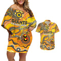 Custom NAIDOC Week 2024 Giants Couples Matching Off Shoulder Short Dress and Hawaiian Shirt Aboriginal Animals Keep The Fire Burning