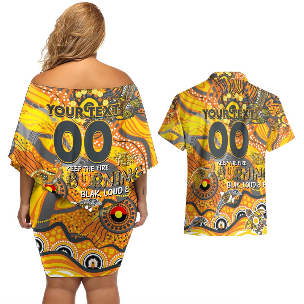Custom NAIDOC Week 2024 Giants Couples Matching Off Shoulder Short Dress and Hawaiian Shirt Aboriginal Animals Keep The Fire Burning