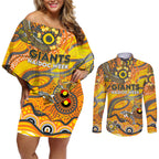 Custom NAIDOC Week 2024 Giants Couples Matching Off Shoulder Short Dress and Long Sleeve Button Shirt Aboriginal Animals Keep The Fire Burning
