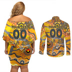 Custom NAIDOC Week 2024 Giants Couples Matching Off Shoulder Short Dress and Long Sleeve Button Shirt Aboriginal Animals Keep The Fire Burning