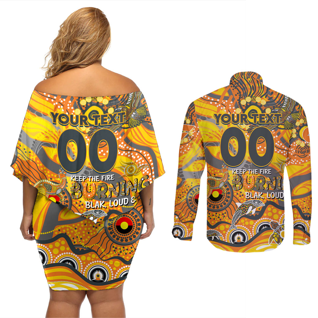 Custom NAIDOC Week 2024 Giants Couples Matching Off Shoulder Short Dress and Long Sleeve Button Shirt Aboriginal Animals Keep The Fire Burning