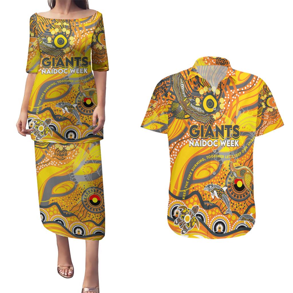 Custom NAIDOC Week 2024 Giants Couples Matching Puletasi and Hawaiian Shirt Aboriginal Animals Keep The Fire Burning