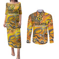 Custom NAIDOC Week 2024 Giants Couples Matching Puletasi and Long Sleeve Button Shirt Aboriginal Animals Keep The Fire Burning
