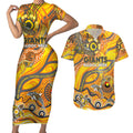 Custom NAIDOC Week 2024 Giants Couples Matching Short Sleeve Bodycon Dress and Hawaiian Shirt Aboriginal Animals Keep The Fire Burning