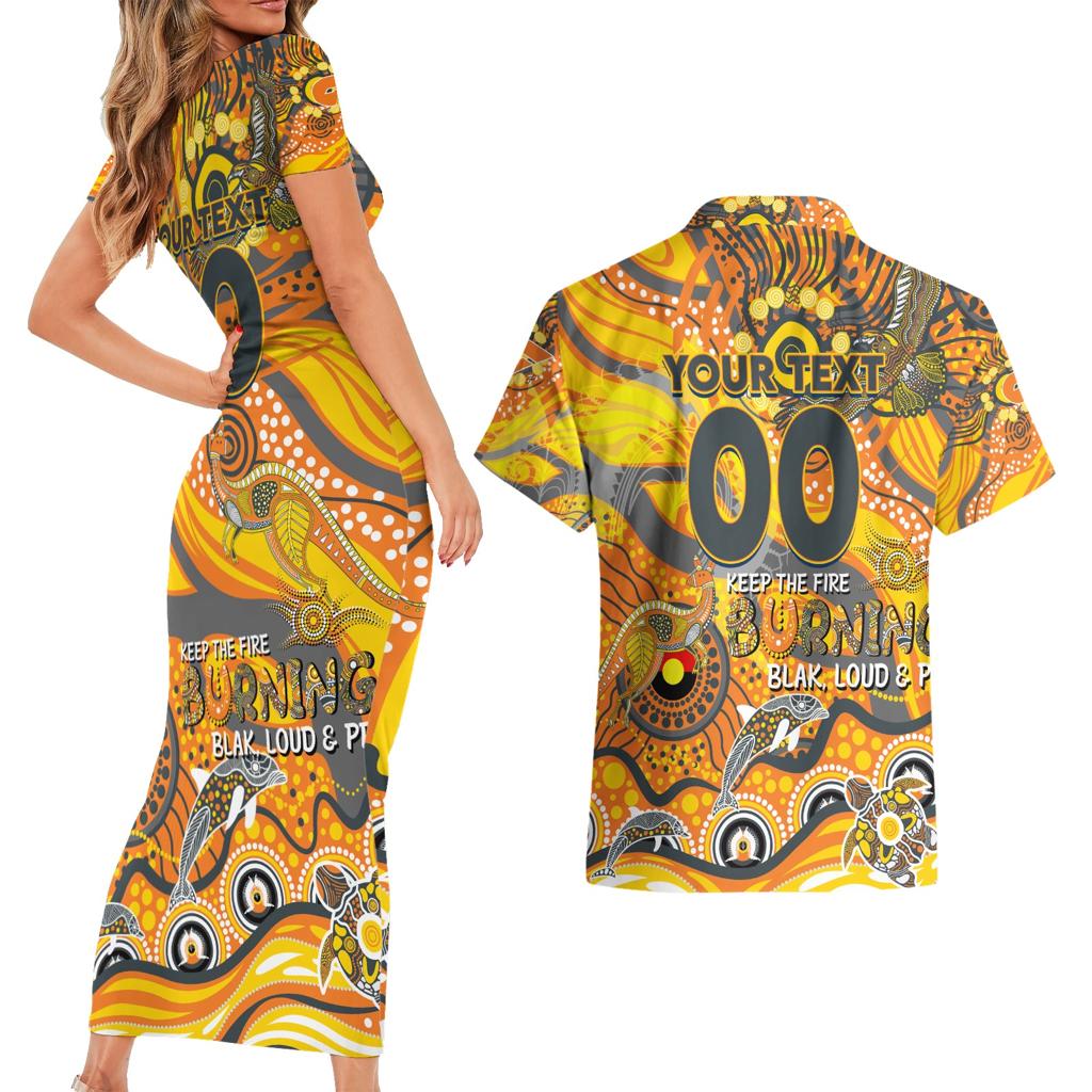 Custom NAIDOC Week 2024 Giants Couples Matching Short Sleeve Bodycon Dress and Hawaiian Shirt Aboriginal Animals Keep The Fire Burning