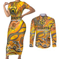 Custom NAIDOC Week 2024 Giants Couples Matching Short Sleeve Bodycon Dress and Long Sleeve Button Shirt Aboriginal Animals Keep The Fire Burning