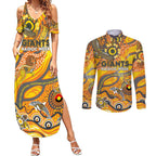 Custom NAIDOC Week 2024 Giants Couples Matching Summer Maxi Dress and Long Sleeve Button Shirt Aboriginal Animals Keep The Fire Burning