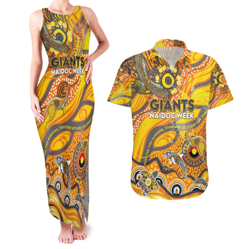 Custom NAIDOC Week 2024 Giants Couples Matching Tank Maxi Dress and Hawaiian Shirt Aboriginal Animals Keep The Fire Burning