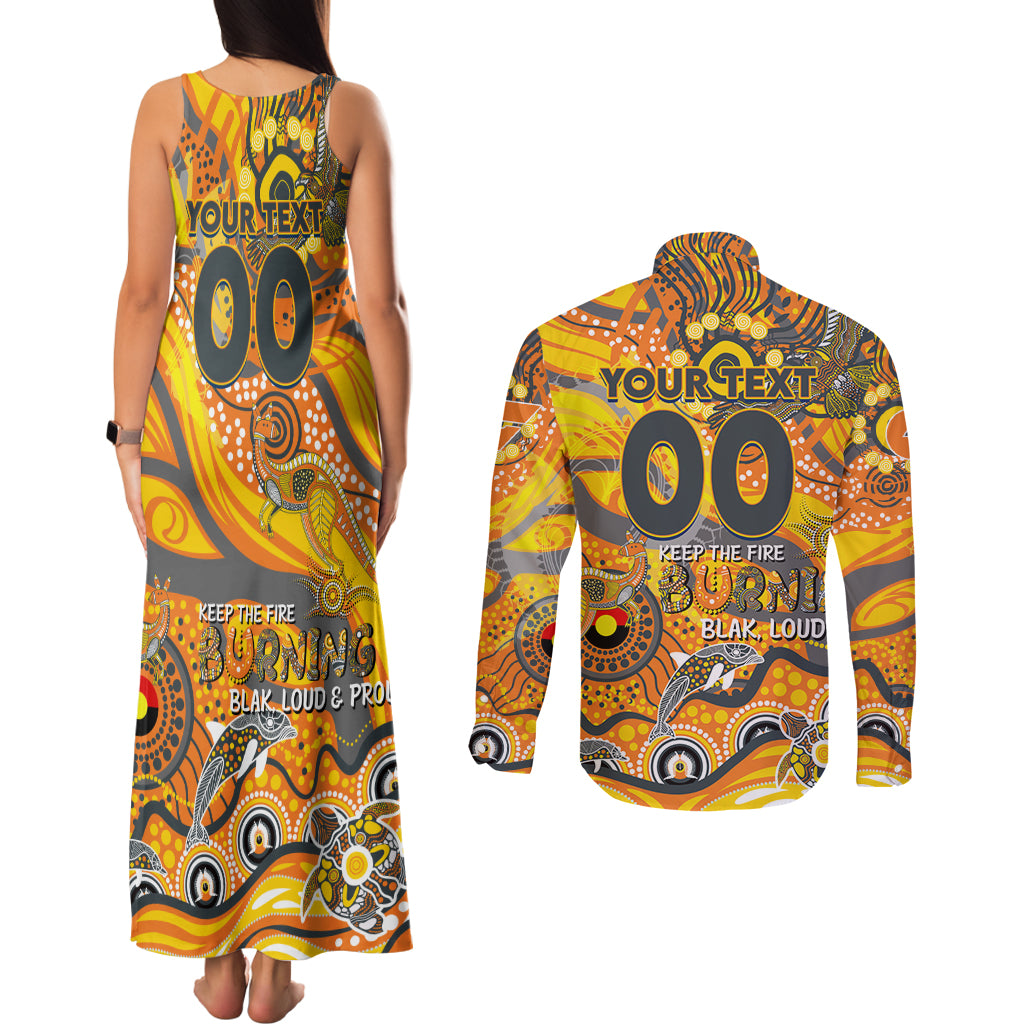 Custom NAIDOC Week 2024 Giants Couples Matching Tank Maxi Dress and Long Sleeve Button Shirt Aboriginal Animals Keep The Fire Burning