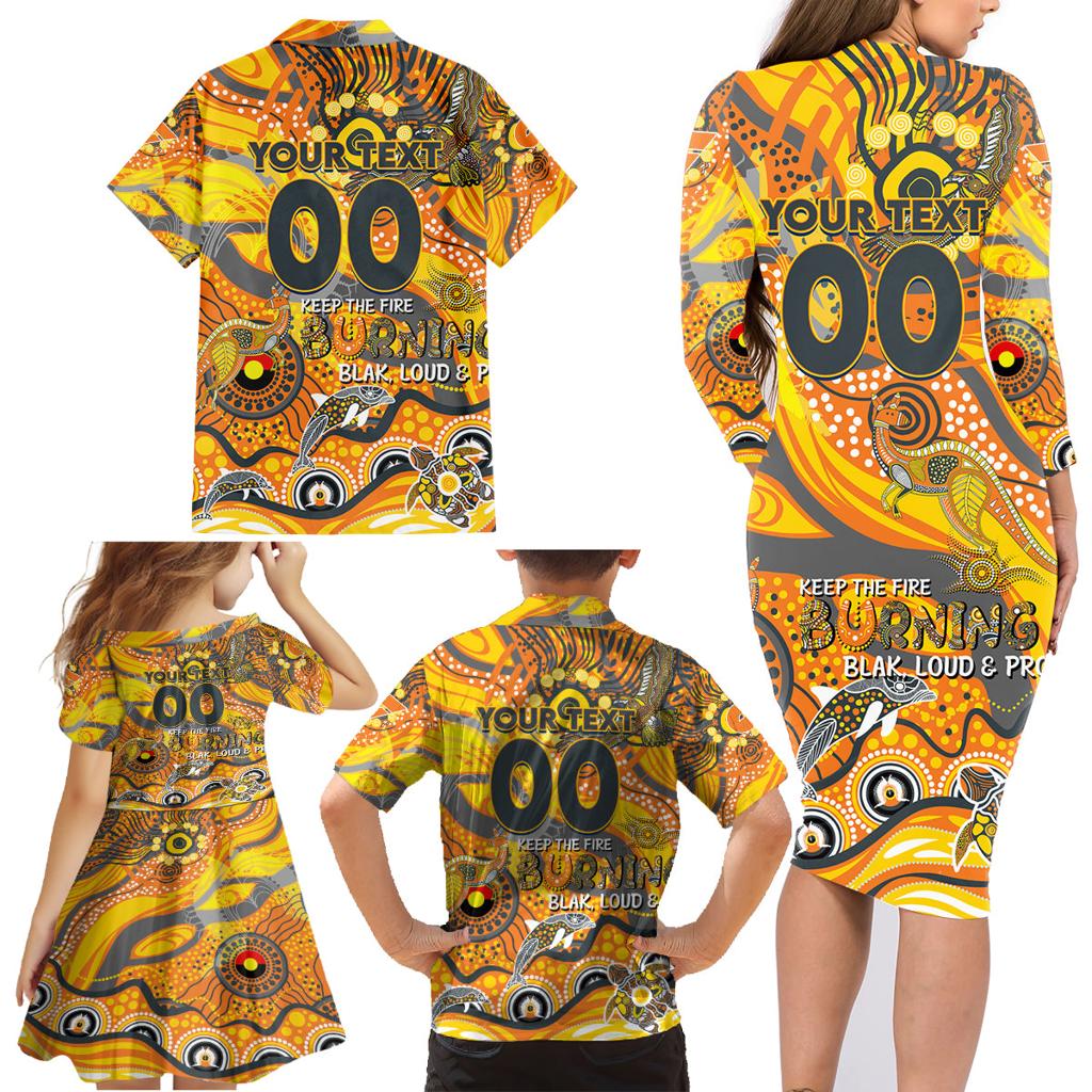 Custom NAIDOC Week 2024 Giants Family Matching Long Sleeve Bodycon Dress and Hawaiian Shirt Aboriginal Animals Keep The Fire Burning