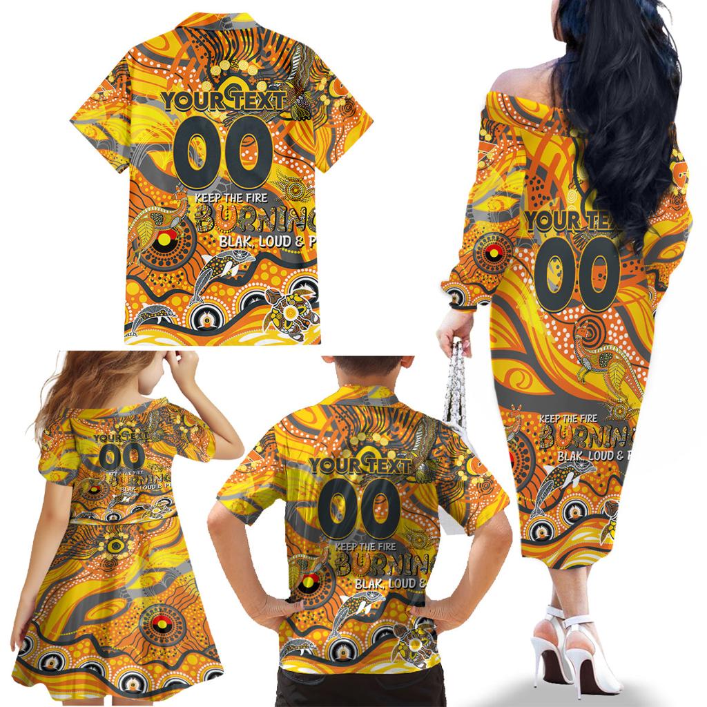 Custom NAIDOC Week 2024 Giants Family Matching Off The Shoulder Long Sleeve Dress and Hawaiian Shirt Aboriginal Animals Keep The Fire Burning