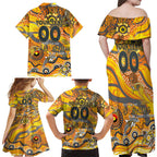 Custom NAIDOC Week 2024 Giants Family Matching Off Shoulder Maxi Dress and Hawaiian Shirt Aboriginal Animals Keep The Fire Burning