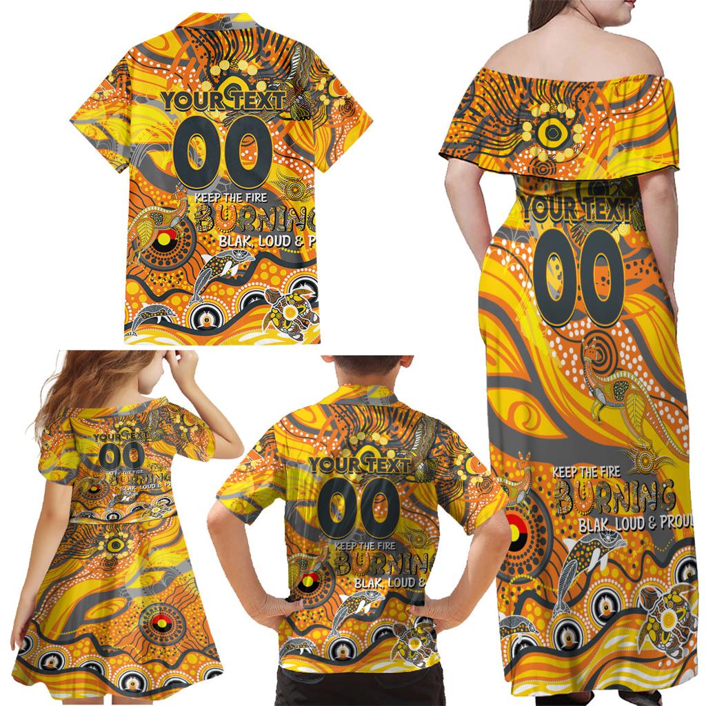 Custom NAIDOC Week 2024 Giants Family Matching Off Shoulder Maxi Dress and Hawaiian Shirt Aboriginal Animals Keep The Fire Burning