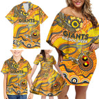 Custom NAIDOC Week 2024 Giants Family Matching Off Shoulder Short Dress and Hawaiian Shirt Aboriginal Animals Keep The Fire Burning