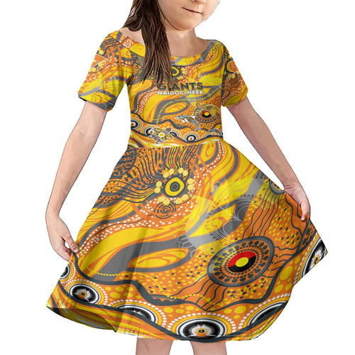 Custom NAIDOC Week 2024 Giants Family Matching Off Shoulder Short Dress and Hawaiian Shirt Aboriginal Animals Keep The Fire Burning