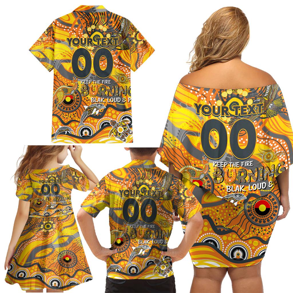 Custom NAIDOC Week 2024 Giants Family Matching Off Shoulder Short Dress and Hawaiian Shirt Aboriginal Animals Keep The Fire Burning