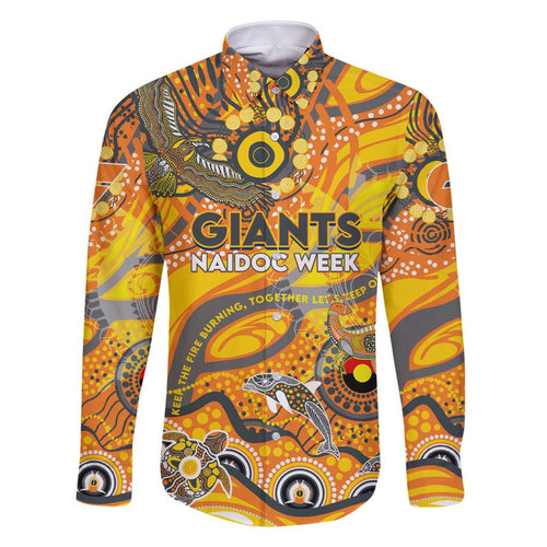 Custom NAIDOC Week 2024 Giants Family Matching Off Shoulder Short Dress and Hawaiian Shirt Aboriginal Animals Keep The Fire Burning