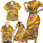 Custom NAIDOC Week 2024 Giants Family Matching Short Sleeve Bodycon Dress and Hawaiian Shirt Aboriginal Animals Keep The Fire Burning