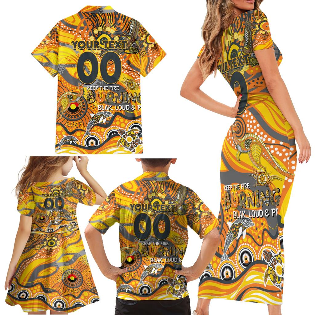 Custom NAIDOC Week 2024 Giants Family Matching Short Sleeve Bodycon Dress and Hawaiian Shirt Aboriginal Animals Keep The Fire Burning