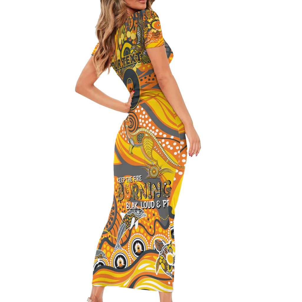 Custom NAIDOC Week 2024 Giants Family Matching Short Sleeve Bodycon Dress and Hawaiian Shirt Aboriginal Animals Keep The Fire Burning
