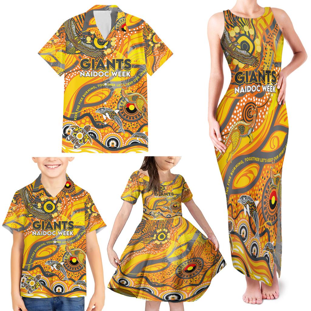 Custom NAIDOC Week 2024 Giants Family Matching Tank Maxi Dress and Hawaiian Shirt Aboriginal Animals Keep The Fire Burning