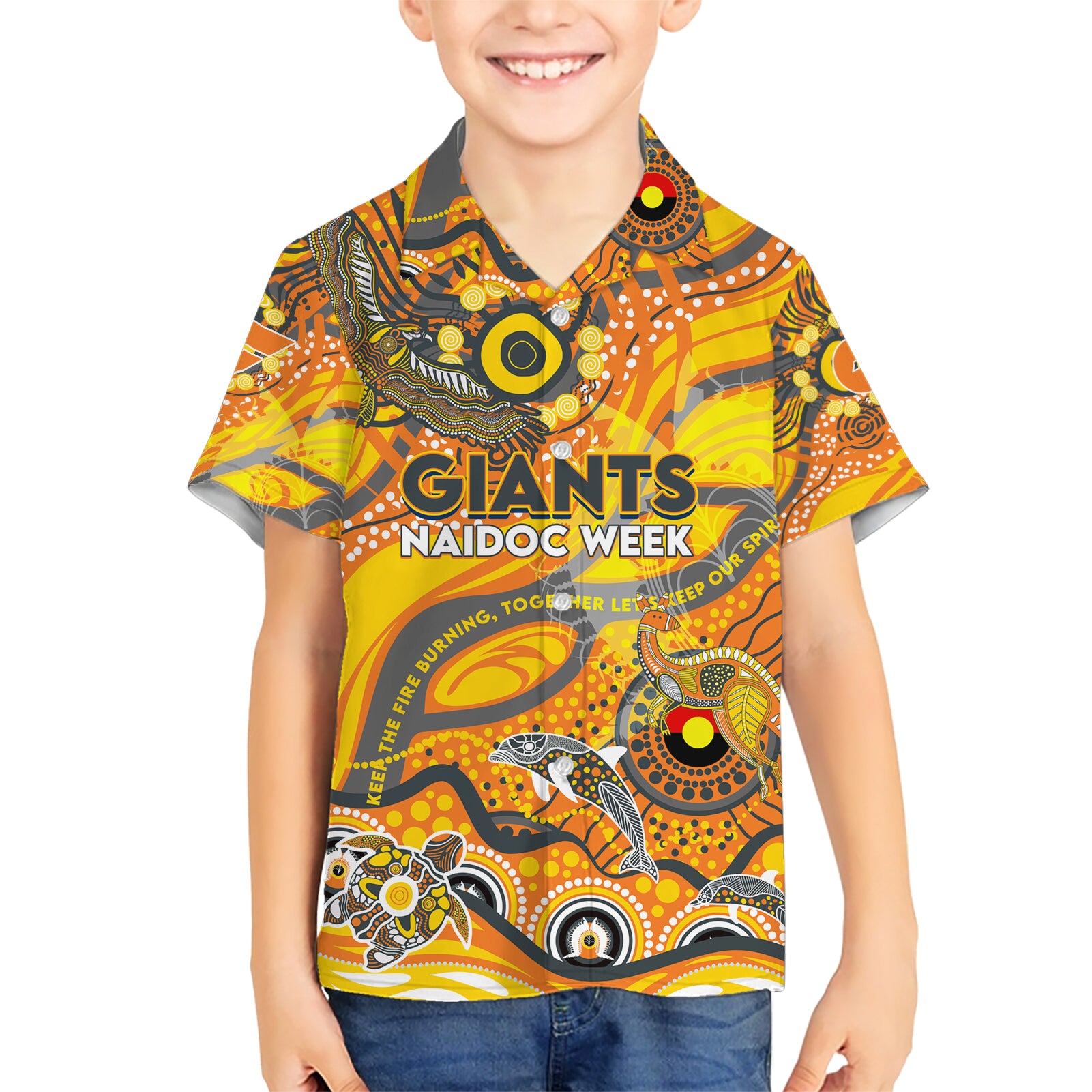 Custom NAIDOC Week 2024 Giants Kid Hawaiian Shirt Aboriginal Animals Keep The Fire Burning
