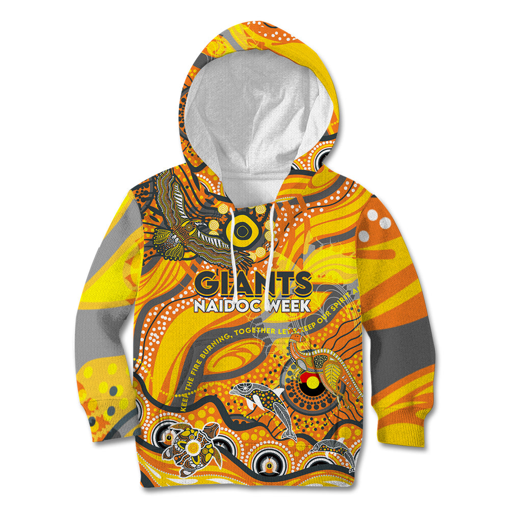 Custom NAIDOC Week 2024 Giants Kid Hoodie Aboriginal Animals Keep The Fire Burning